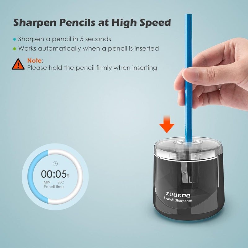 Zuukoo Electric Pencil Sharpeners, Battery Powered for Colored Pencils, High-Speed Operated Automatic & Manual Pencil Sharpener for Kids, Home School (Black) - Image 4